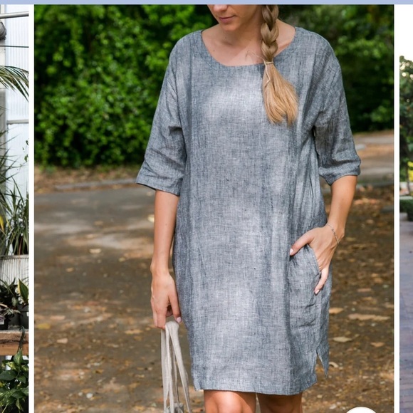 Vikolino 100% European Washed Linen Boho Tunic Dress Size S Lagenlook Charcoal - Picture 1 of 8